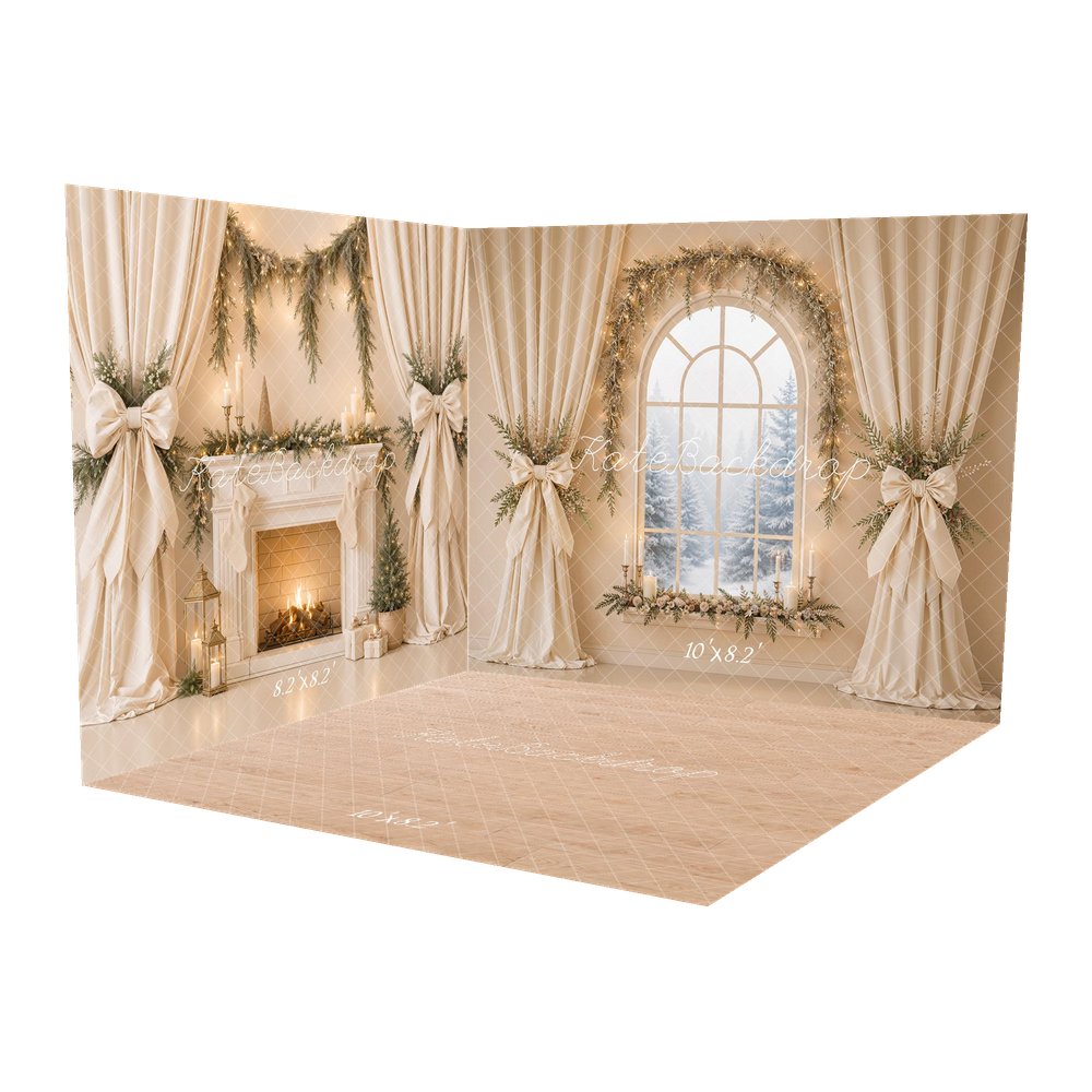 Kate Christmas Window Flower Arch Drapes Fireplace Printed Backdrop Room Set