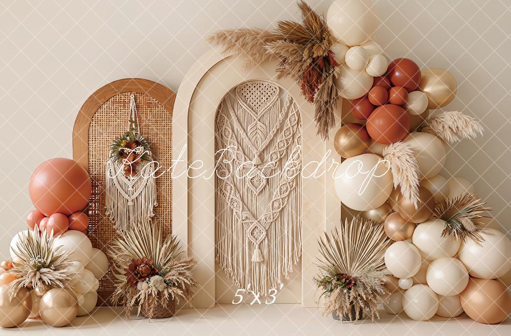 Kate Boho Arch Macrame Balloon Dried Pampas Printed Backdrop Designed by Emetselch