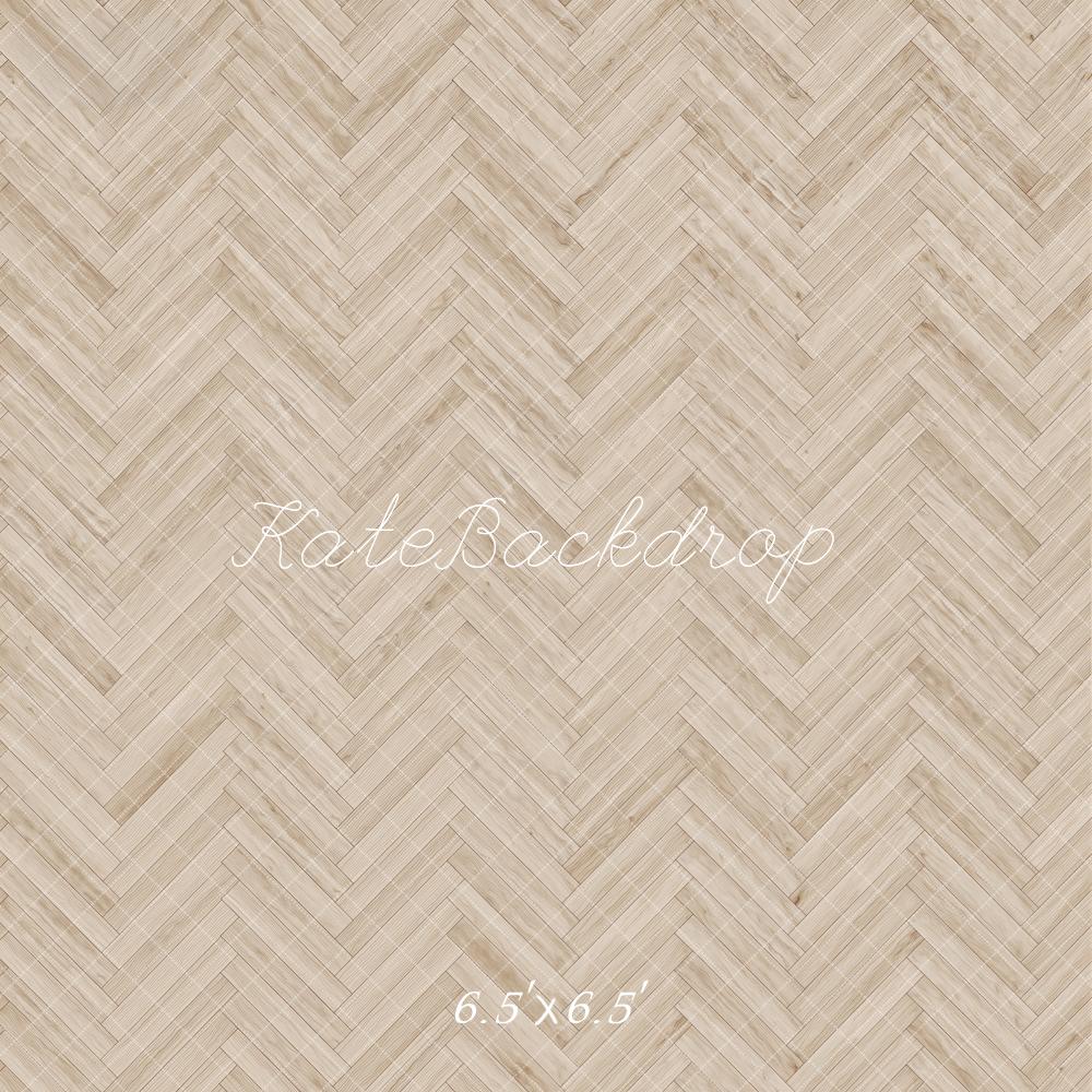 Kate Light Beige Herringbone Wood Texture Printed Floor Backdrop Designed by Kate Image