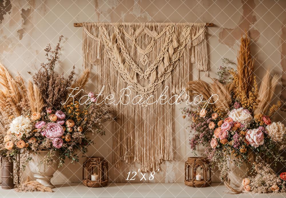Kate Boho Floral Macrame Pampas Grass Backdrop Designed by Emetselch