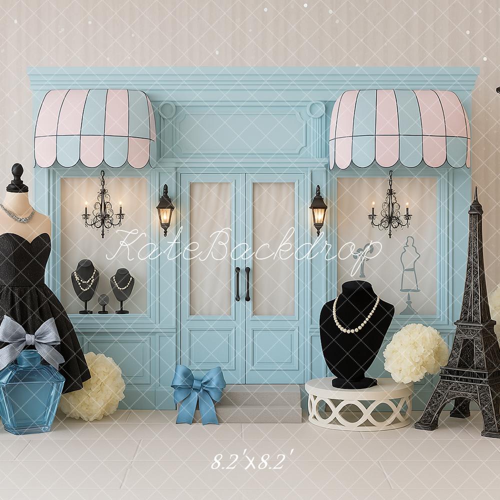 Kate Cake Smash Parisian Boutique Fashion Shop Backdrop Designed by Ashley Paul