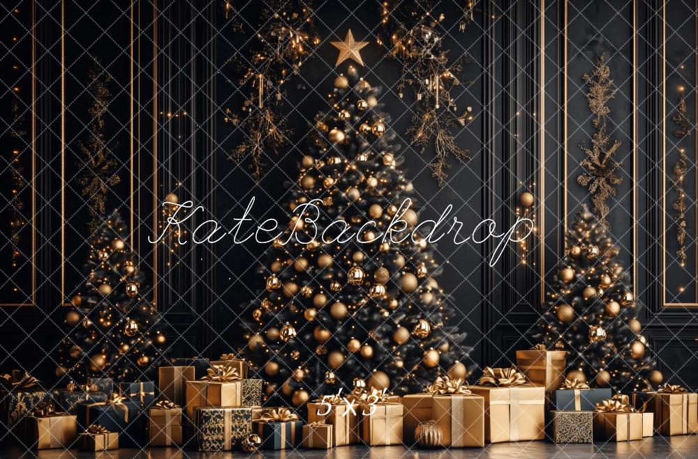 Kate Christmas Tree Golden Gifts Black Backdrop Designed by Patty Roberts
