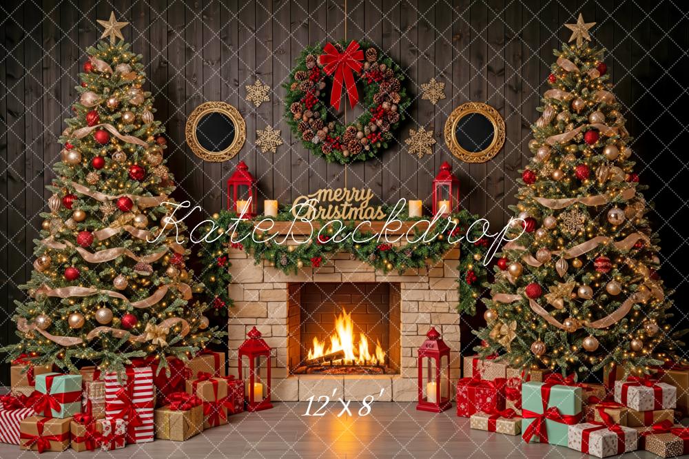 Kate Christmas Fireplace Wreath Trees Presents Backdrop Designed by Patty Roberts