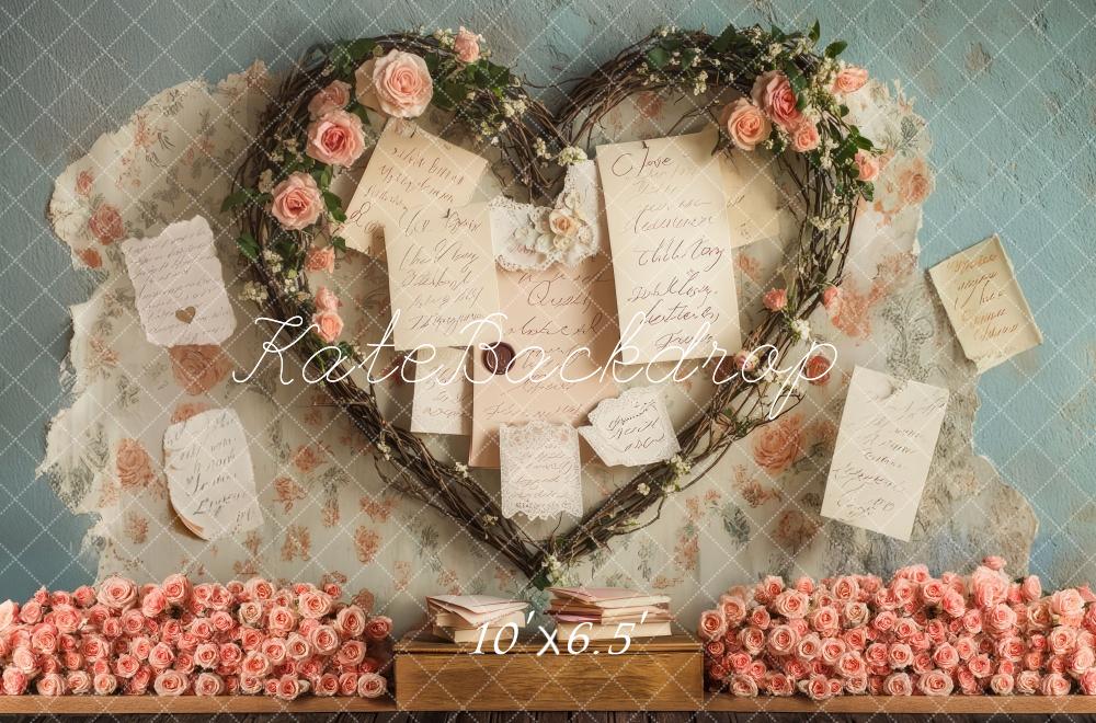 Cartel de Fondo Floral Corazón Vintage Romántico diseñado por Mini MakeBelieve