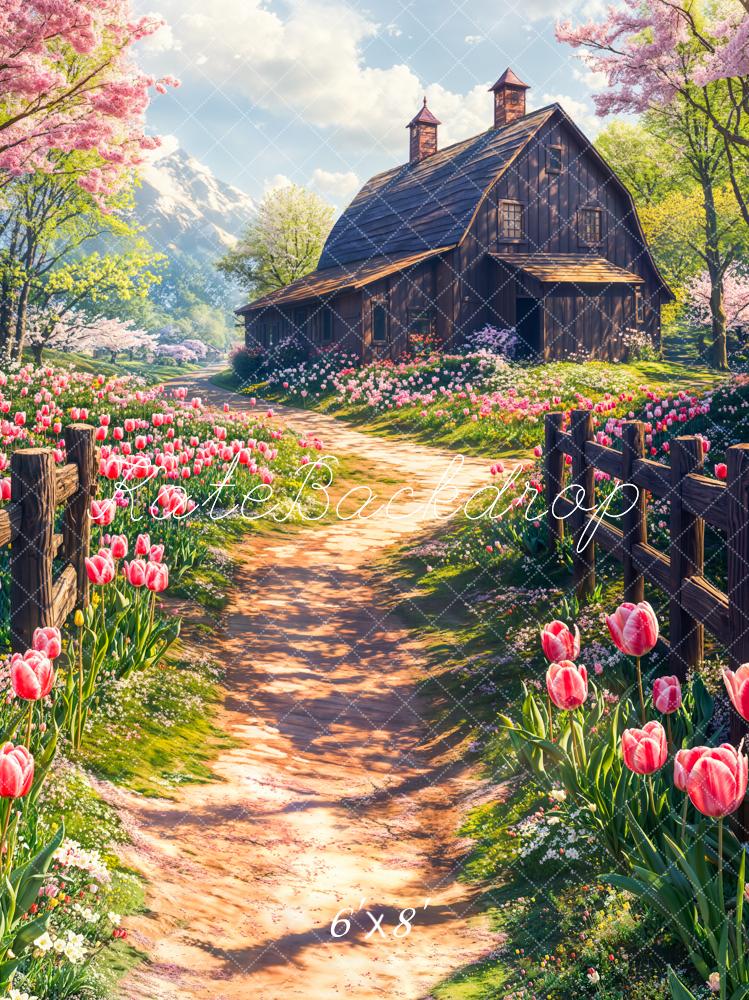 Kate Spring Cottage Floral Tulip Path Backdrop Designed by Emetselch