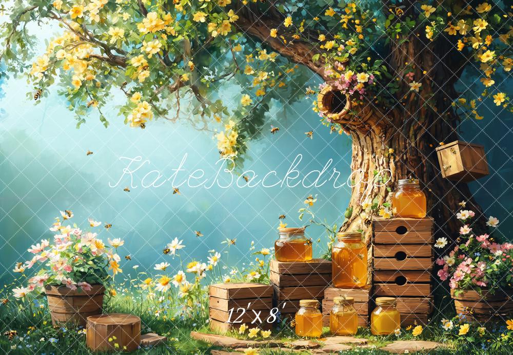 Kate Spring Floral Tree with Honey Jars Printed Backdrop for Kid Portraits Designed by Emetselch
