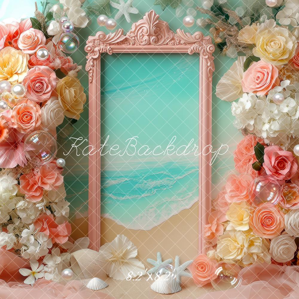 Kate Summer Floral Arch Beach Frame Pastel Flowers Backdrop Designed by Mini MakeBelieve