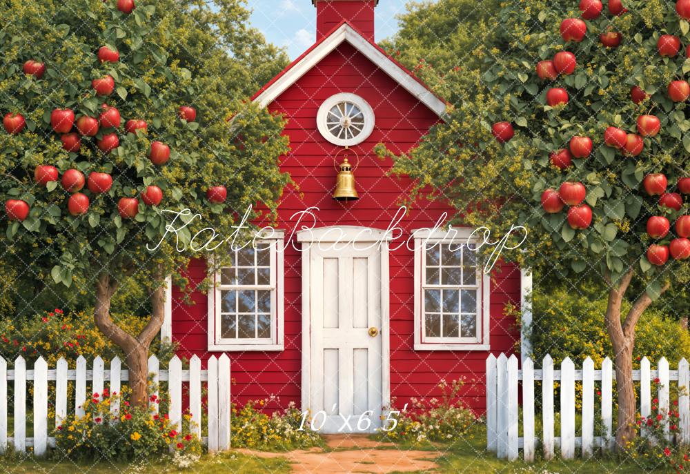 Kate Graduation Red Schoolhouse Apple Garden Backdrop Designed by Emetselch