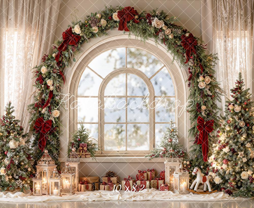 Kate Christmas Garland Arch Window Trees Lanterns Printed Backdrop Designed by Emetselch