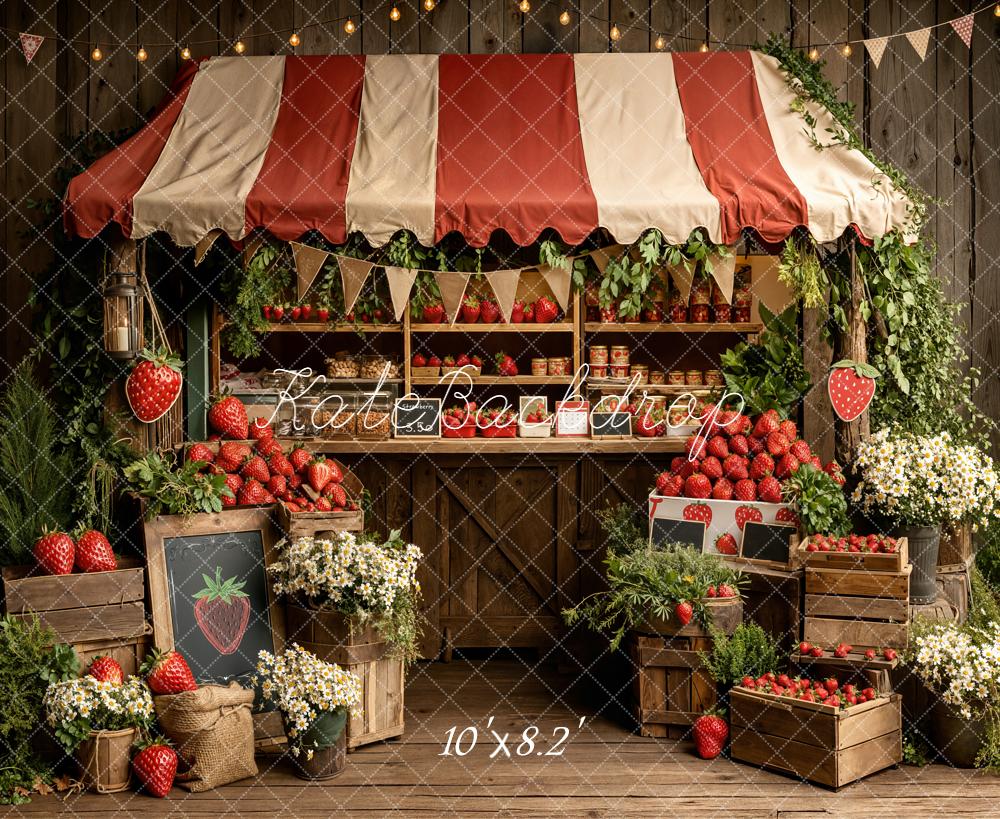 Kate Summer Strawberry Market Stand with Flowers and Crates Backdrop Designed by Emetselch