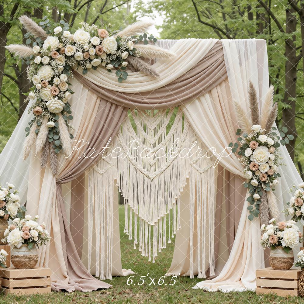 Kate Boho Flower Arch Macrame Drapes Backdrop Designed by Mini MakeBelieve