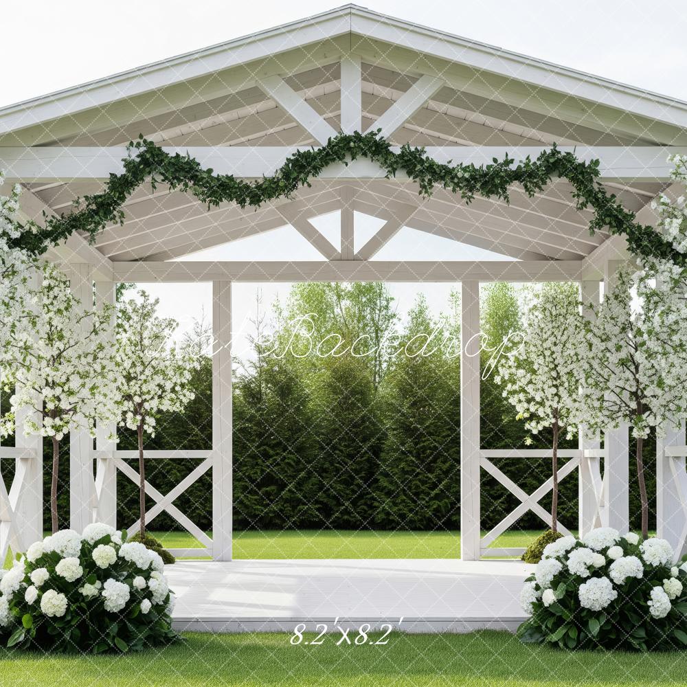 Kate Spring White Gazebo Flower Arch Greenery Garden Printed Backdrop Designed by Patty Roberts