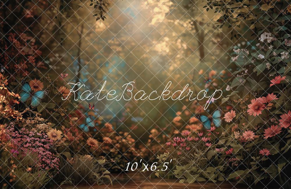 Kate Spring Forest Flowers Butterflies Sunlight Backdrop Designed by Angela Miller