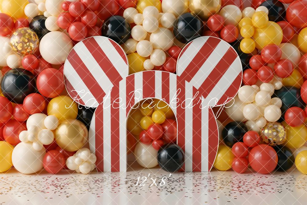 TEST Kate Cake Smash Circus Striped Mouse Ears Balloon Wall Backdrop Designed by Chain Photography