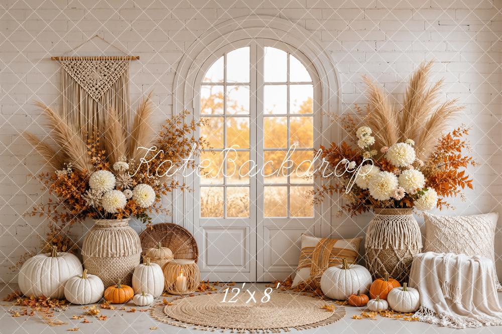 Kate Fall Boho Pumpkin Floral Arched Window Door Printed Backdrop Designed by Emetselch