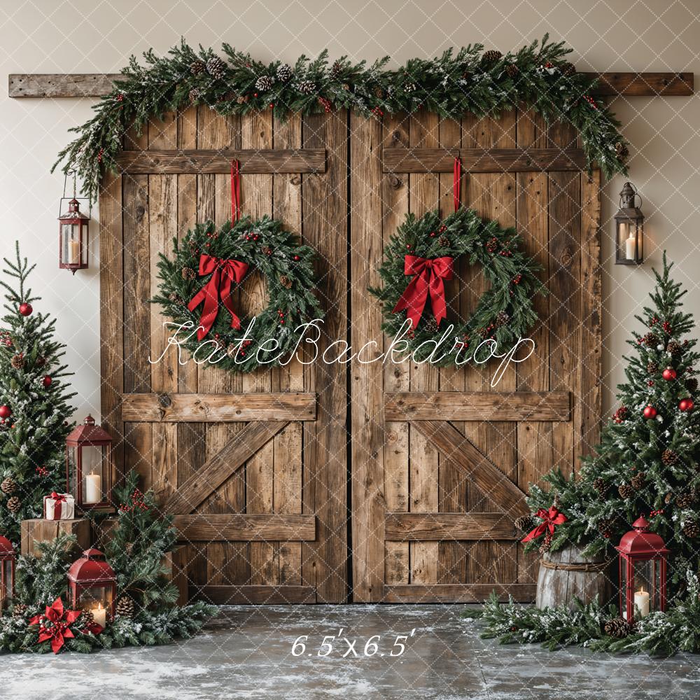 Kerst Houten Schuifdeur Met Krans Foto Achtergrond Designed by Emetselch