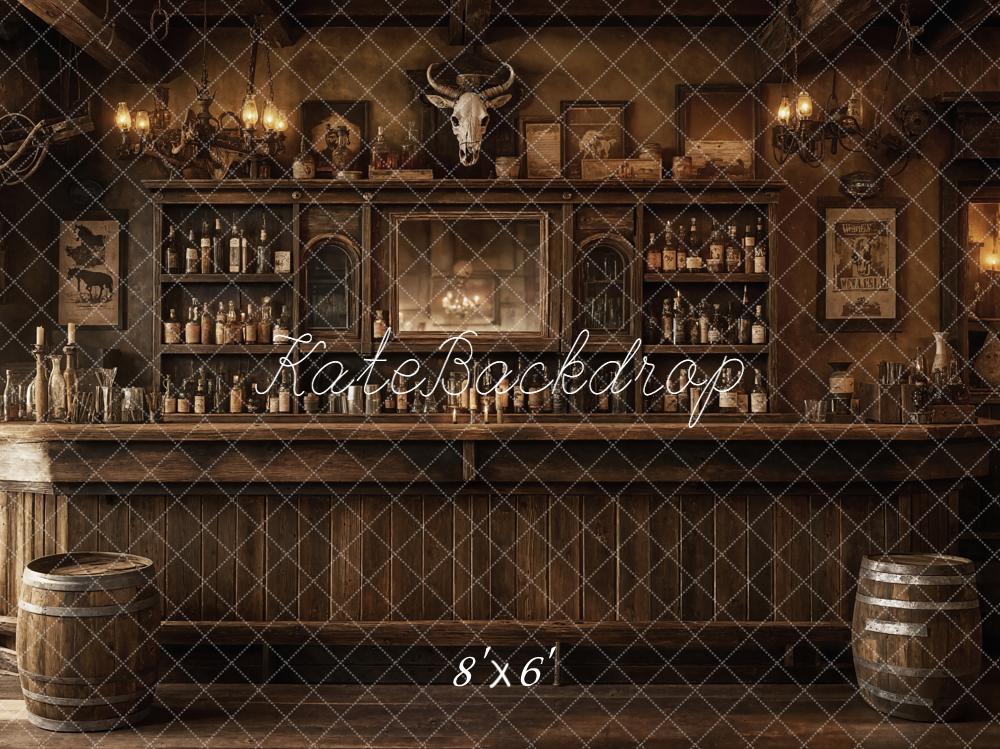 Kate Rustic Western Saloon Bar Barrels Brown Backdrop Designed by Emetselch