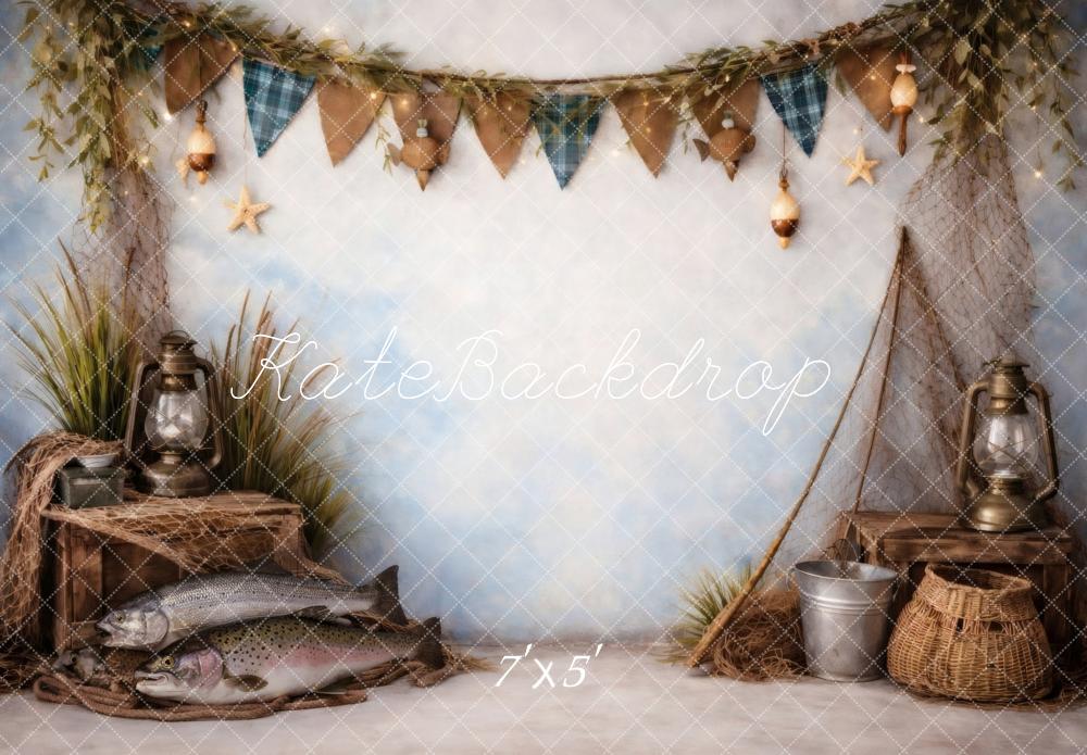 Kate Fishing Theme Fish Lanterns Rustic Crates Printed Backdrop Designed by Vertigo Productions