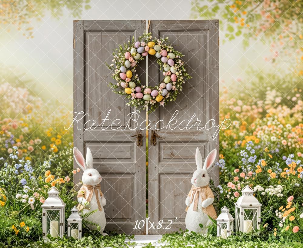 Kate Easter Bunny Door Egg Wreath Floral Garden Backdrop Designed by Patty Roberts