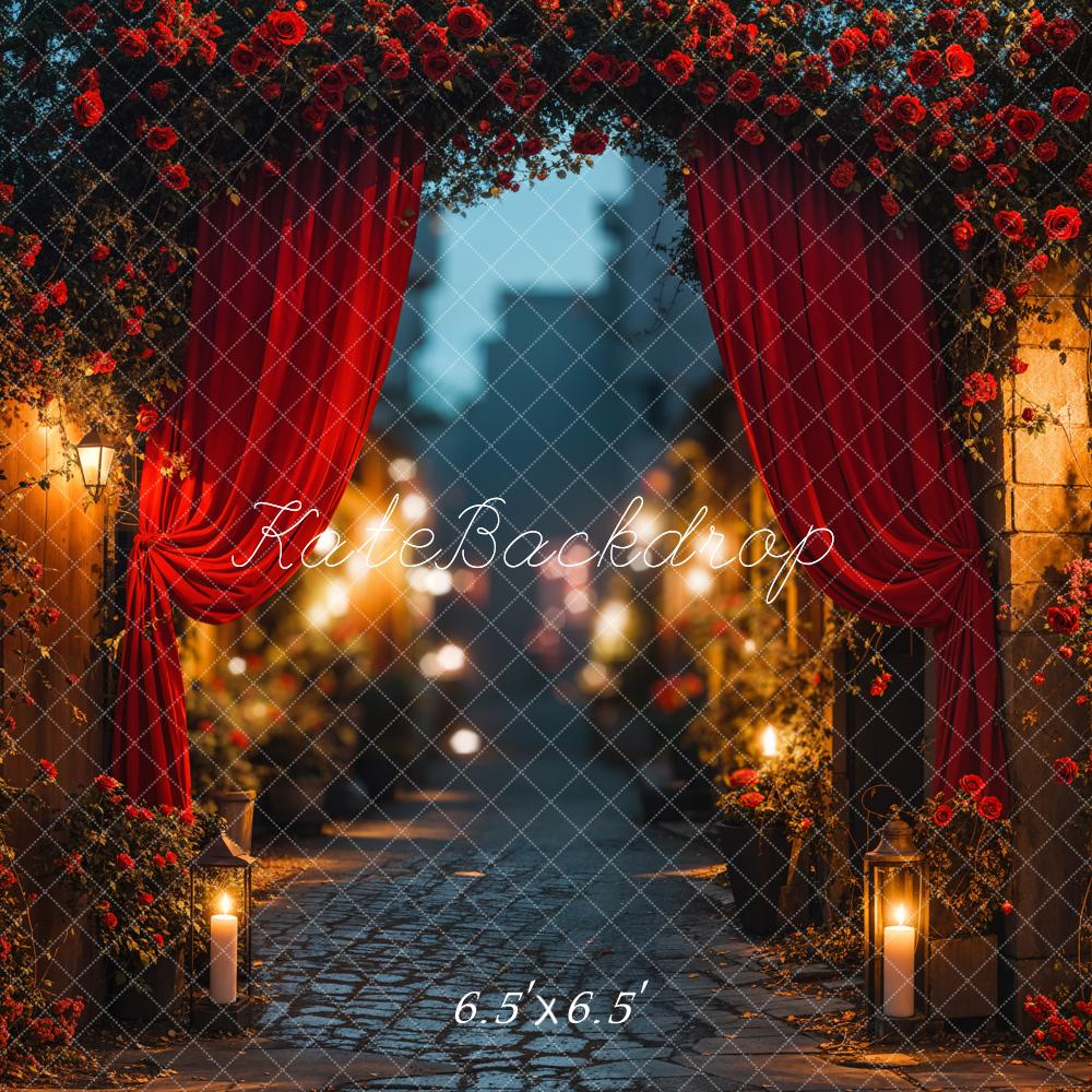 Kate Valentine Red Curtain Street Lights Backdrop Designed by Emetselch