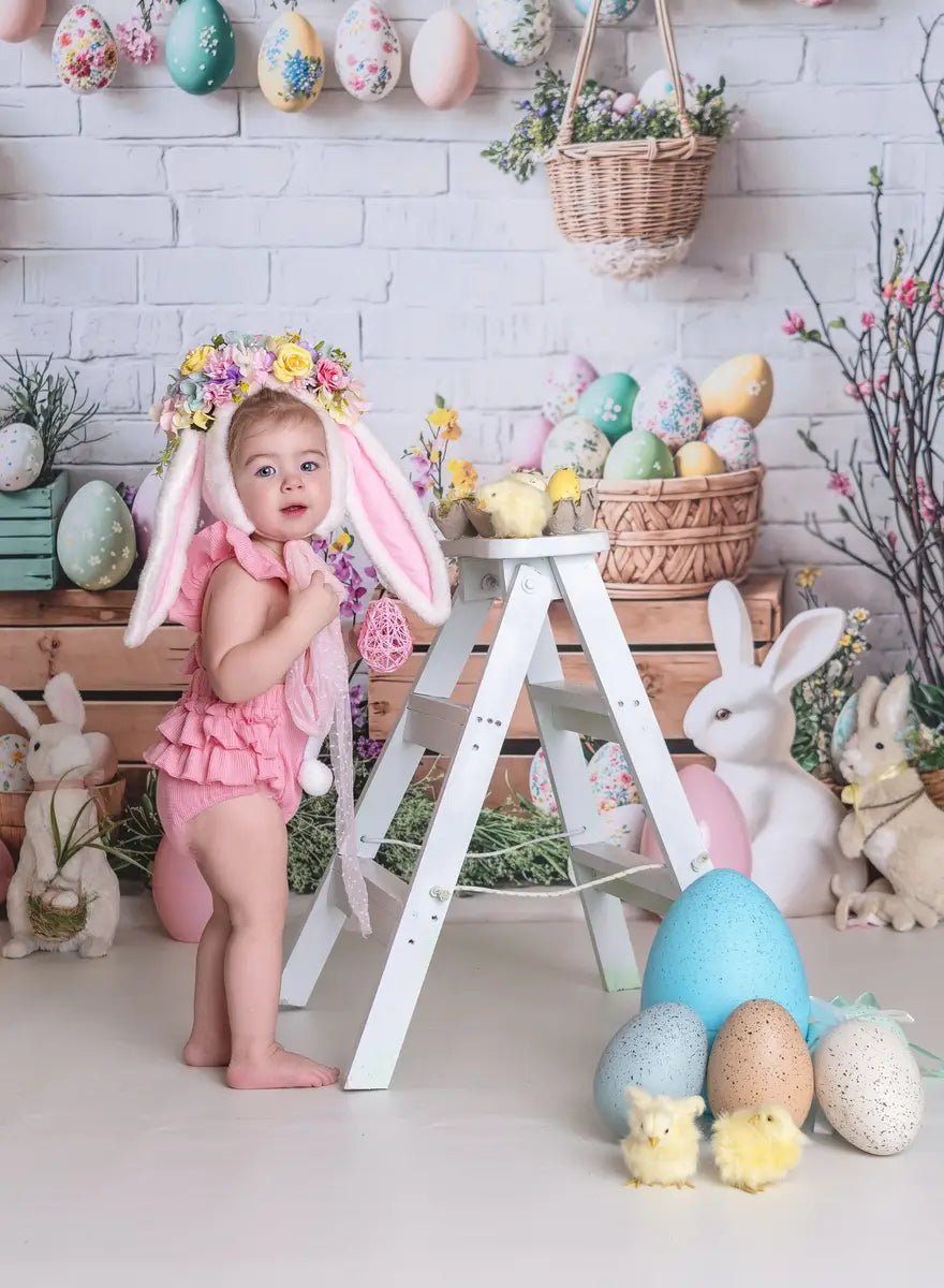 Kate Easter Floral Wooden Ladder Bunny Eggs Backdrop Designed by Emetselch