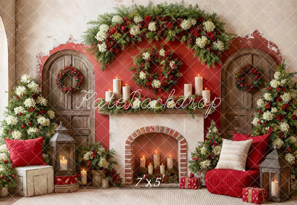 Kate Christmas Fireplace Wreaths Floral Garland Candles Backdrop Designed by Emetselch