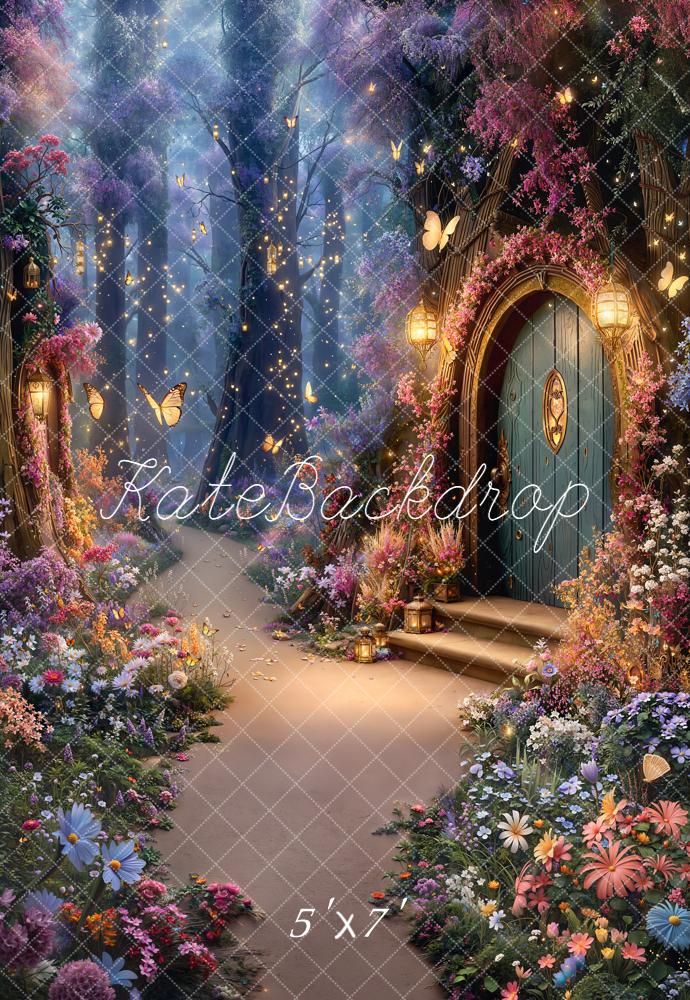 Kate Fairy Tale Forest Tree House Butterflies Pathway Printed Backdrop Designed by Emetselch