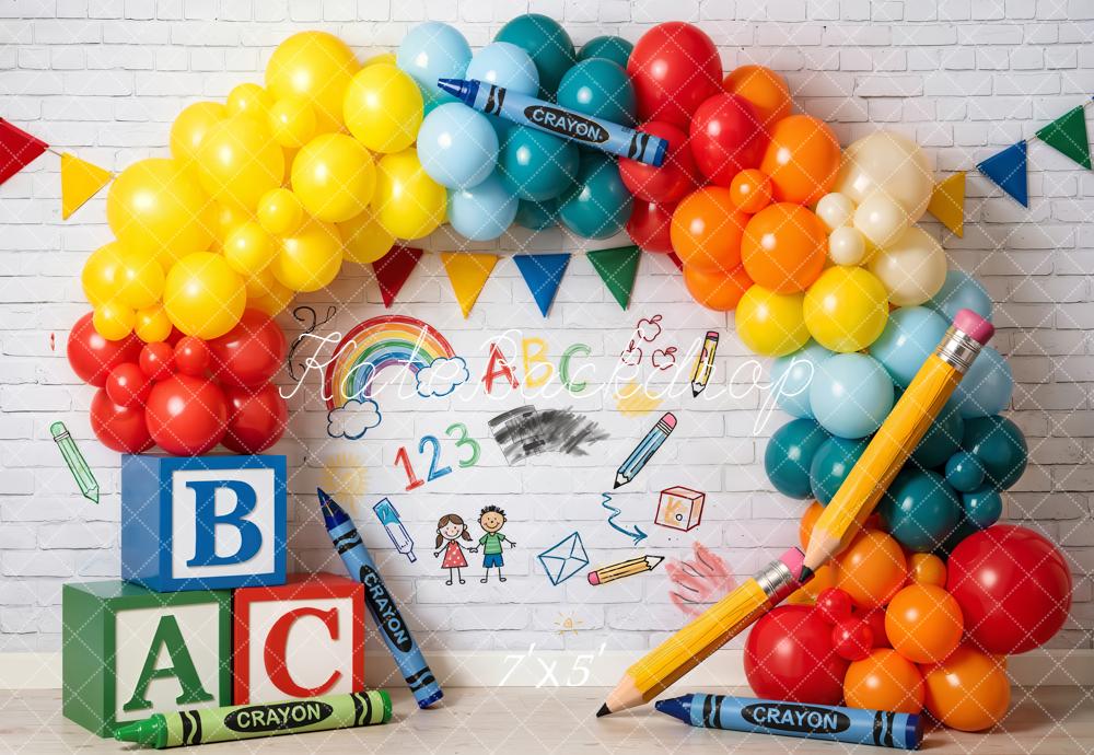Kate Back To School Balloons Crayons ABC Blocks Backdrop Designed by Emetselch