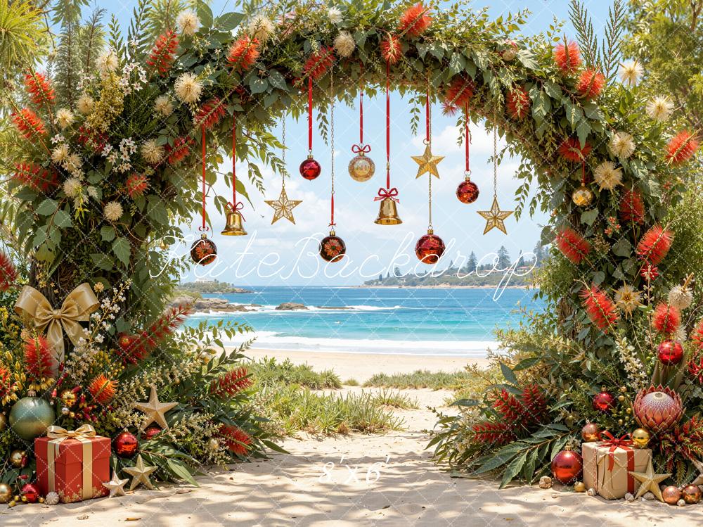 Kate Christmas Flower Arch Beach Ornaments Gifts Printed Backdrop Designed by Emetselch