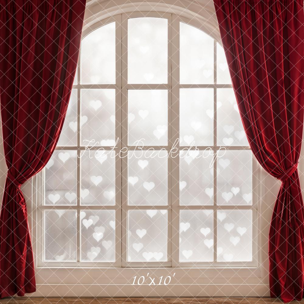 Kate Valentines Red Curtain Arch Window Heart Bokeh Backdrop Designed by Emetselch