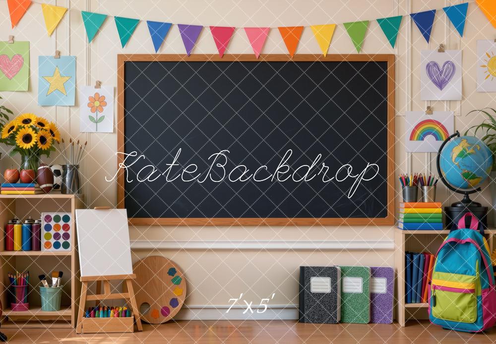 Kate Back To School Classroom Chalkboard Colorful Bunting Printed Backdrop Designed by Mini MakeBelieve