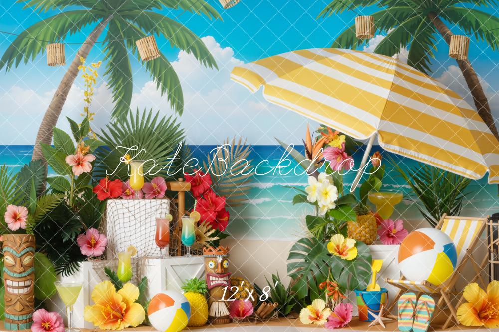 Kate Summer Beach Palm Trees Flowers Umbrella Backdrop Designed by Emetselch