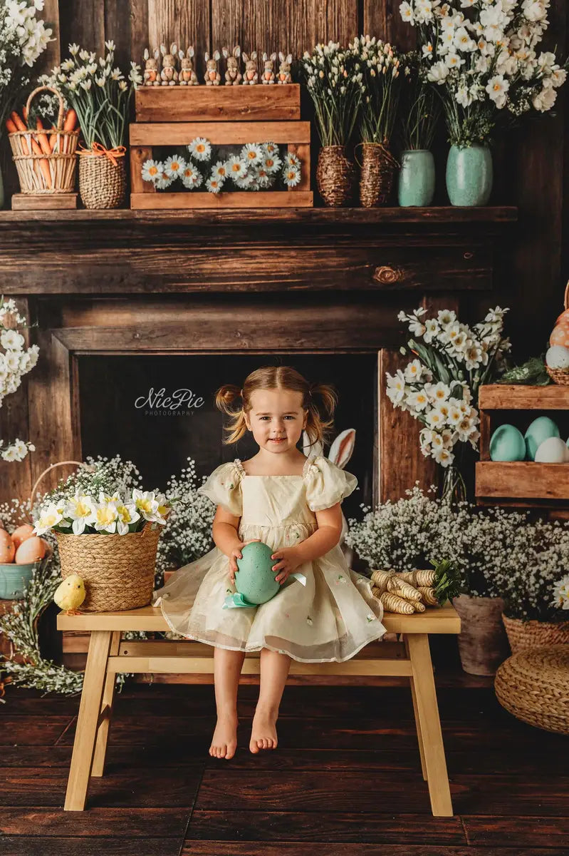 Fondo Rústico Floral de Conejo de Chimenea de Pascua diseñado por Emetselch