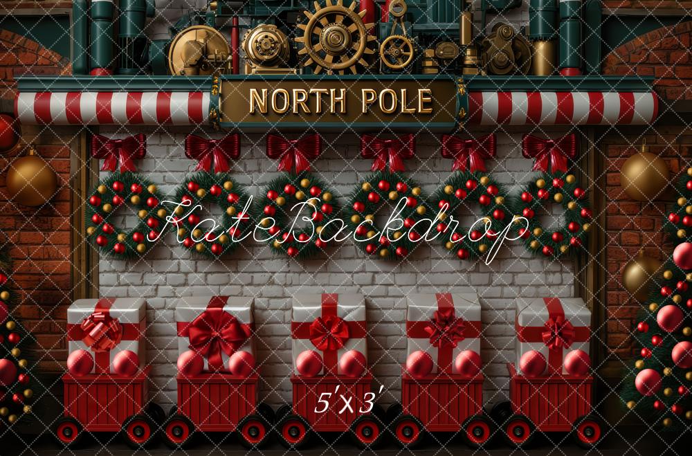 Kate Christmas Polar Gift Train North Pole Wreaths Backdrop Designed by Mini MakeBelieve
