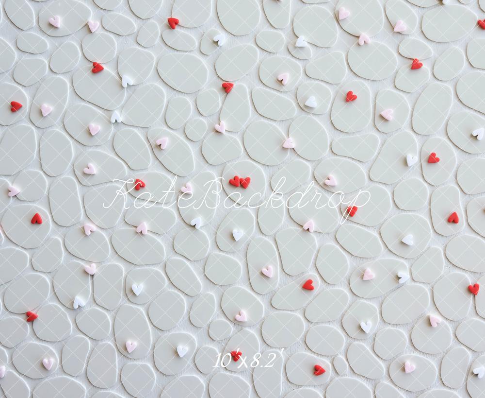 Kate Valentine's Day White Pebble Red Pink Heart Floor Backdrop Designed by Mini MakeBelieve