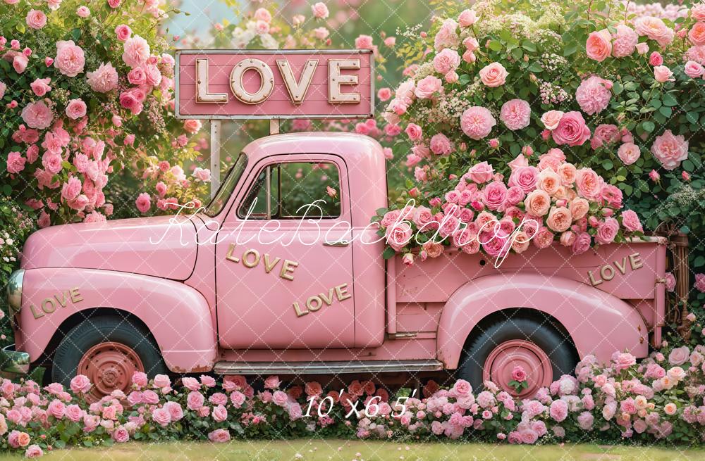 Valentine Pink Truck Love Roses Foto Achtergrond Designed by Emetselch