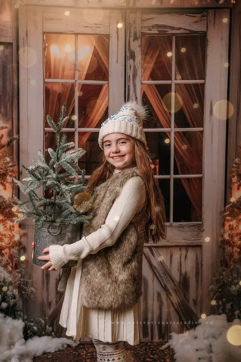 Kate Christmas Barn with Lights and Christmas Tree Backdrop Designed by Emetselch
