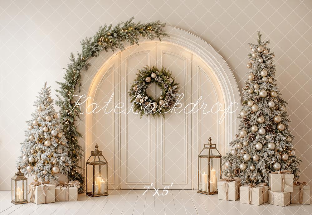 Kate Christmas White Arch Christmas Trees Wreath Printed Backdrop Designed by Emetselch