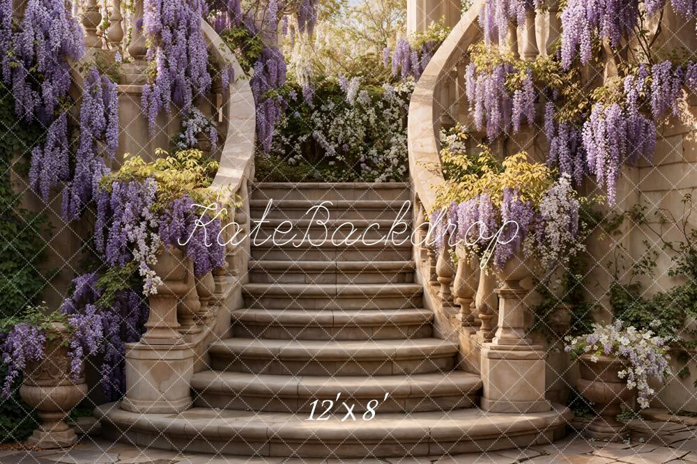 Kate Spring Cascading Stairs Purple Wisteria Garden Backdrop Designed by Emetselch
