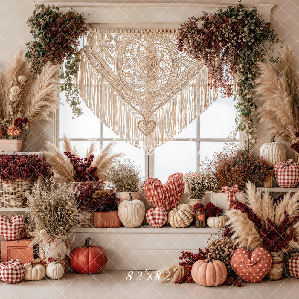 Kate Valentine Boho Macrame Pumpkin Floral Window Backdrop Designed by Emetselch