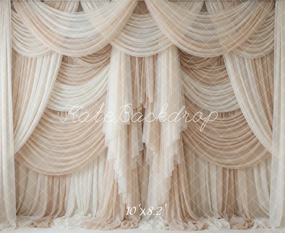 Kate Beige Layered Draped Curtains Backdrop Designed by Mini MakeBelieve