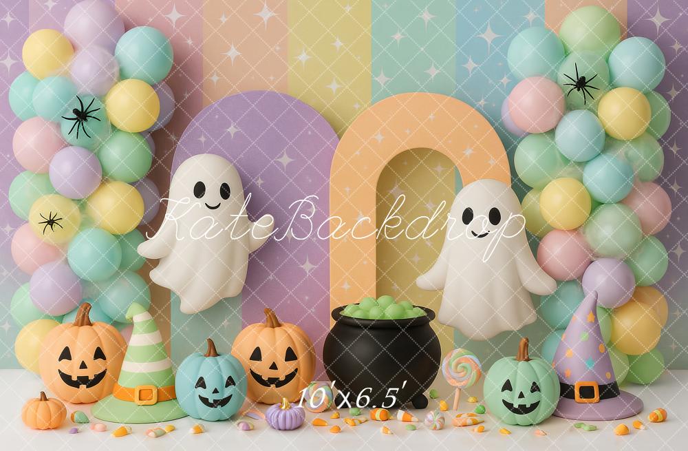 Kate Halloween Pastel Ghosts Pumpkins Balloons Cauldron Backdrop Designed by Ashley Paul