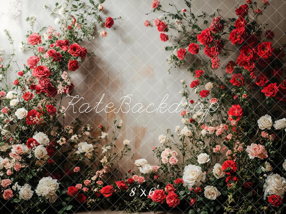 Kate Romantic Floral Roses White Wall Backdrop Designed by Emetselch