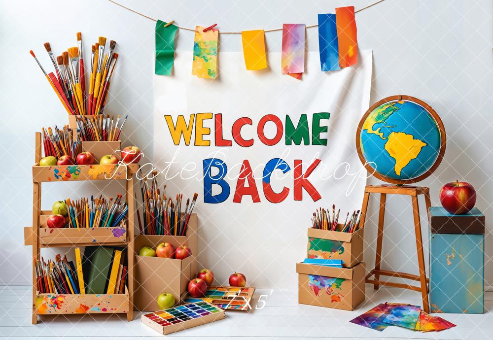 Kate Back to School Art Supplies Paintbrushes Backdrop Designed by Emetselch