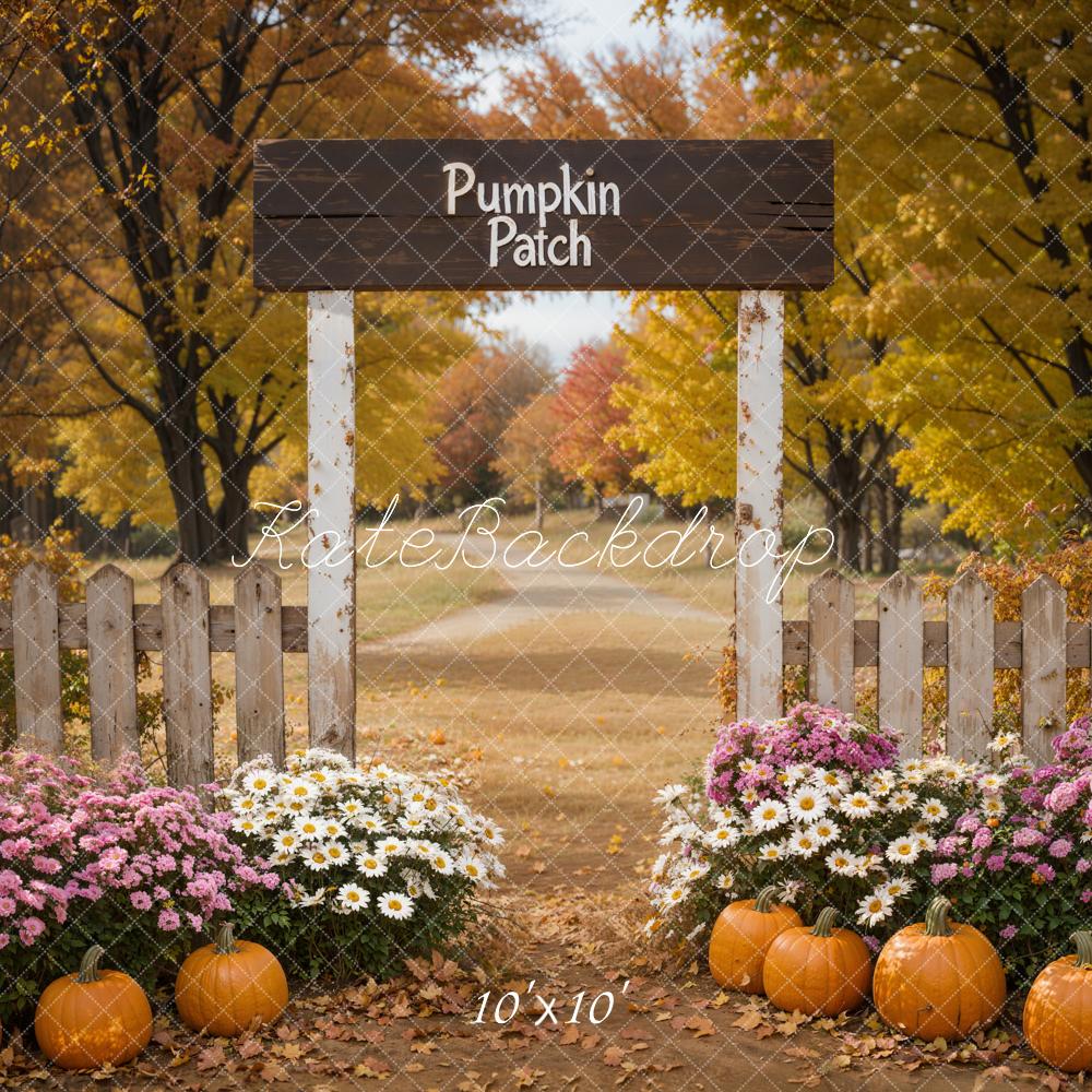 Kate Fall Pumpkin Patch Floral Fence Backdrop Designed by Emetselch