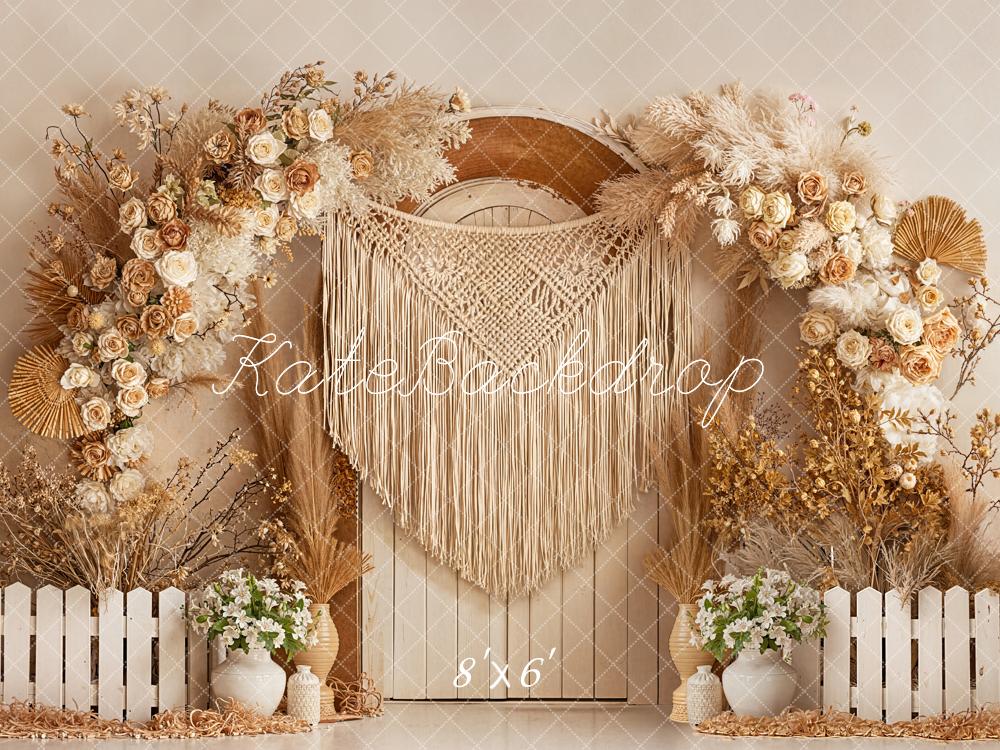 Kate Boho Flower Arch Macrame Door Beige Backdrop Designed by Emetselch