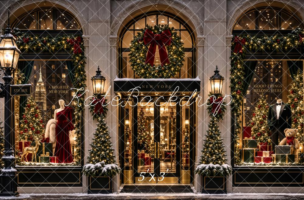 Kate Christmas City 5th Avenue Storefront Wreath Window Display Printed Backdrop Designed by Patty Roberts