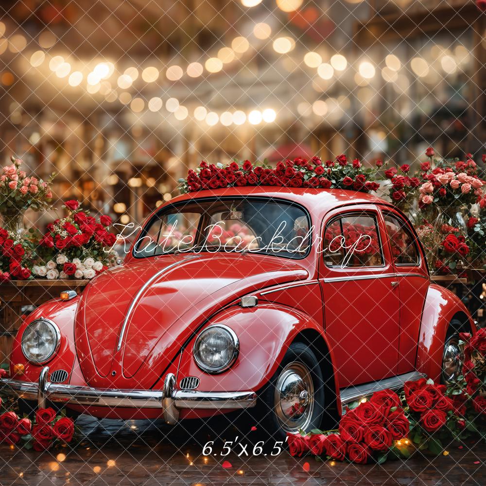 Kate Valentine's Day Vintage Red Roses Car Backdrop Designed by Emetselch