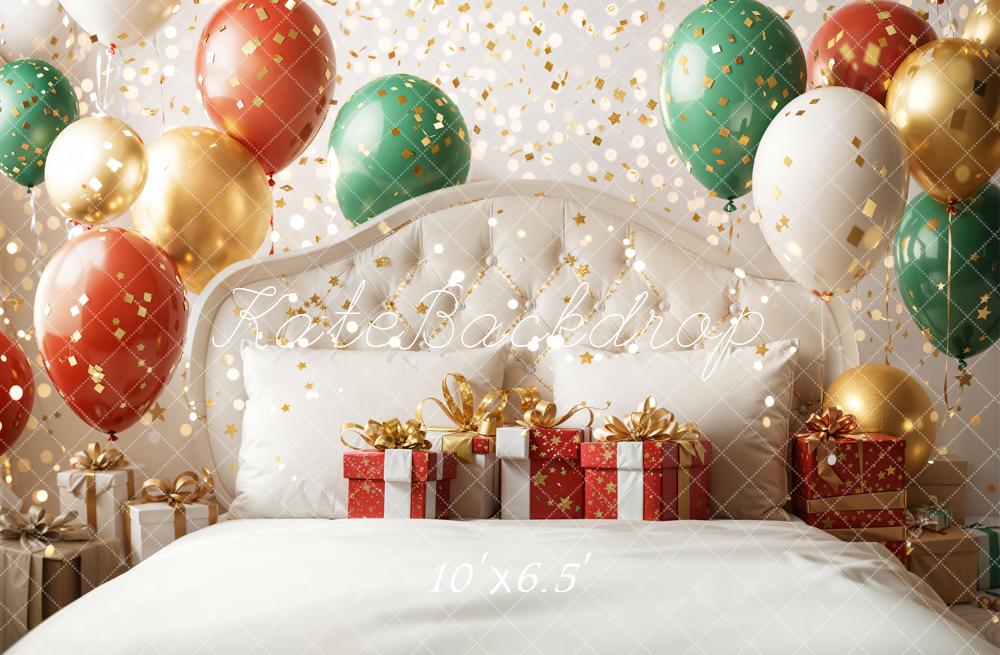 Kate Christmas Headboard Balloons Gift Boxes White Backdrop Designed by Emetselch