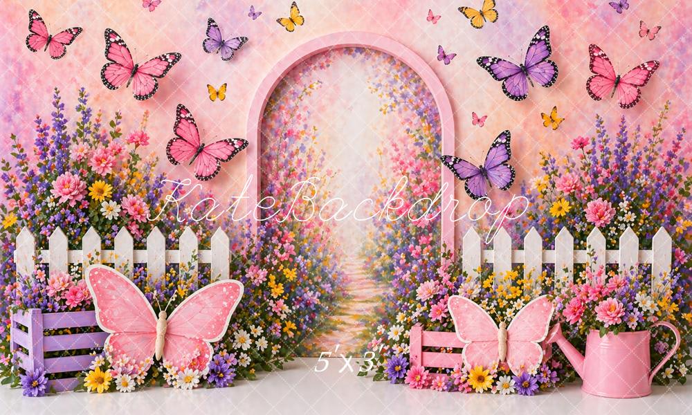 Kate Butterfly Flower Arch Garden Fence Printed Backdrop Designed by Caitlin Lynch